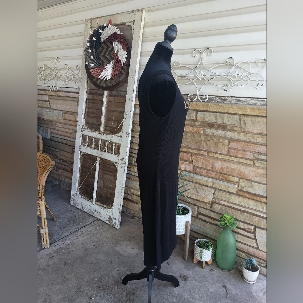 NWOT Bebe Black Midi Dress with Gold Accents_Large - Picture 5 of 8
